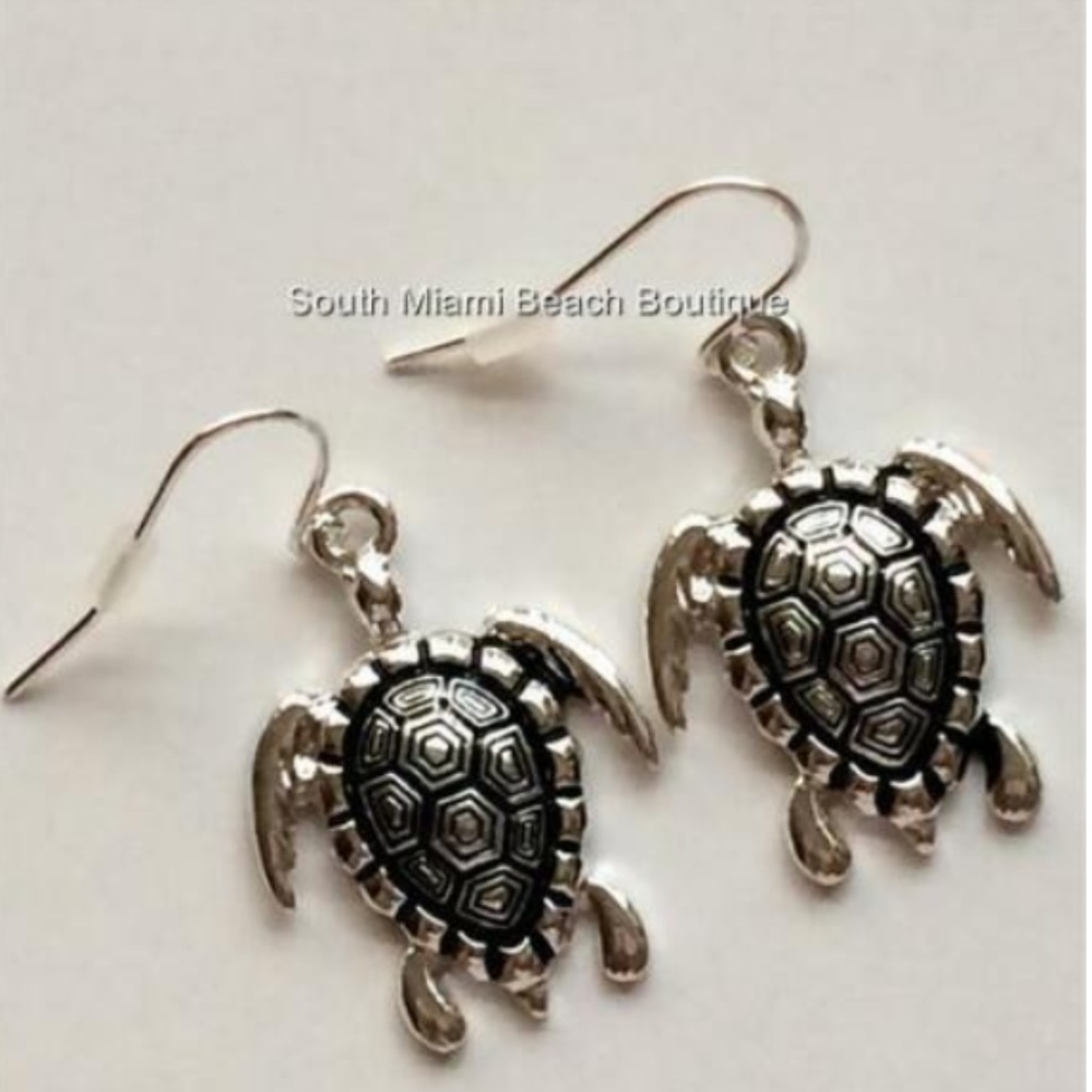 Silver Sea Turtle Earrings Life Nautical Island